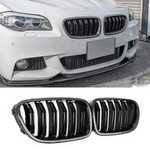 Car Carbon Fiber Glossy Double Slats Front Kidney Grille Grill For-BMW 5 Series F10 F11 M5 2010-2016 2024 - buy cheap