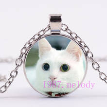 Креативное ожерелье-цепочка из стекла кабошон с фото с изображением белого кота и животного, очаровательные женские подвески, модные украшения в подарок 2024 - купить недорого