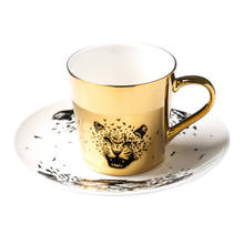 Tazas de café especular con reflejo de leopardo, tazas de té y platillos de cerámica, cuchara de estilo europeo, café 2024 - compra barato