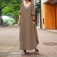 Retro Solid Maxi Dress Women's Spring Sundress ZANZEA 2021 Casual V Neck Vestidos Female Long Sleeve Split Robe Plus Size 5XL 2024 - buy cheap