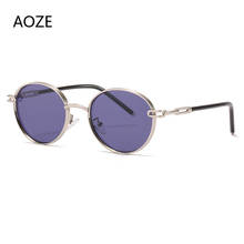 Aoze2021 classic vintage round sunglasses men brand designer sunglasses female black metal frame lens driving glasses 2024 - buy cheap