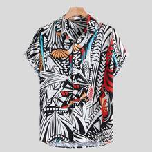 Men Shirt Vintage Ethnic Printed Turn Down Collar Short Sleeve Loose Hit Color Hawaiian Casual Shirt Streetwear Chemise Homme 2024 - buy cheap