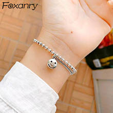 Foxanry Creative Trendy Thai Silver Bead Chain Bracelet Vintage Handmade Smiley Face 925 Stamp Party Jewelry for Women 2024 - buy cheap