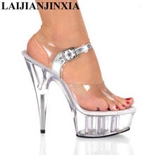 LAIJIANJINXIA New Full Clear Crystal Sandals 15CM High Heel Platforms Pole Dance/Performance/Star Model Shoes Wedding Shoes 2024 - buy cheap