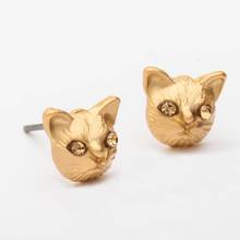 Rhinestone Cat Earrings  Gold Color Black Cat Head Small Earring Stud Korean Style Women Party Cute Animal Earring Jewelry 2024 - buy cheap