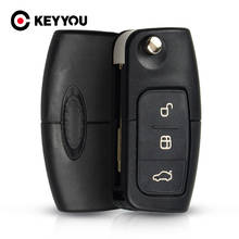 KEYYOU-llave de Control remoto plegable 4D60 4D63, 3 botones, 433MHz, para Ford Focus Fiesta 2013, funda Fob con hoja HU101 FO21 2024 - compra barato