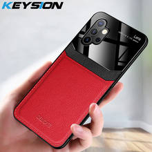 KEYSION Fashion Case for Samsung A32 A42 A52 5G Leather Mirror Tempered Glass Shockproof Phone Back Cover for Galaxy A72 A12 4G 2024 - buy cheap