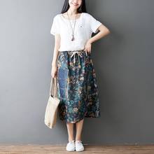 Patchwork Print Women Denim Skirt Long 2019 Summer Casual Streetwear Elastic Waist Ethnic Femme Retro Jean A-Line Skirts OS268 2024 - buy cheap