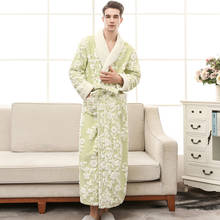 Men long Kimono Bathrobe Flannel Sleepwear NEW Winter Long Robe Casual Night Dress Nightgown Floral Home Dressing Gown 2024 - buy cheap