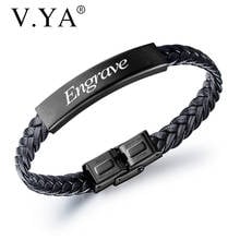 V.YA-pulsera de cuero tejida de acero de titanio para hombre, brazalete de cuero salvaje a la moda, accesorios, joyería de calidad 2024 - compra barato