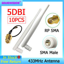 10 шт. 433 МГц Антенна 5dbi SMA мужской разъем складной 433 МГц антенны + 21 см IPX к SMA мужской удлинитель Кабель Pigtail 2024 - купить недорого