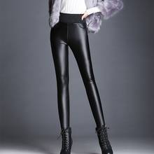 Calças femininas sexy de couro, cintura alta, elástica, justa, stretch, calças lápis, leggings de veludo de inverno para mulheres, 45-100 kg 6xg 2024 - compre barato