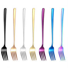 Tenedores de acero inoxidable de alta calidad, tenedor de cena coreano de mango largo, 7 colores, juego de mesa de cocina, accesorios 2024 - compra barato