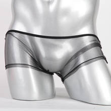 Cueca boxer masculina, cueca boxer sexy transparente sólida, bolsa para pênis 2024 - compre barato