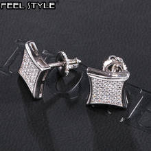 Hip HOP 1Pair Micro Full Paved Rhinestone Zircon CZ Square Bling Iced Out Stud Earring Copper Earrings For Men Jewelry 2024 - buy cheap