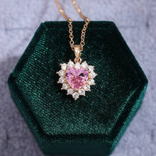 Симпатичные женские домашние туфли, украшенные кристаллами, стильный элегантный кулон "Сердечко" классический золотой Цвет цепи ожерелье Роскошный розовый циркон камень свадебное ожерелье для женщин 2024 - купить недорого