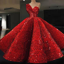 Vermelho muçulmano vestidos de noite vestido de baile um ombro lantejoulas faísca dubai árabe longo formal vestido de noite 2024 - compre barato