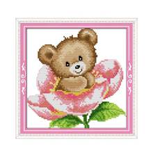 Набор для вышивки крестиком «маленький медведь в цвете», мультяшный рисунок 18ct 14ct 11ct, Детская вышивка, рукоделие «сделай сам» 2024 - купить недорого