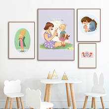 Mãe e filha cartaz do bebê nórdico moderno impressão em tela pintura do dia das mães presente arte da parede imagem para sala de estar decoração casa 2024 - compre barato