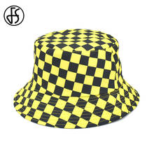 FS 2021 Fashion Summer Yellow Plaid Bucket Hats For Women Men Hip Hop Caps Double-sided Panama Cap Streetwear Sun Hat Bob Femme 2024 - buy cheap