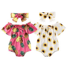 Summer Baby Girl Clothes Newborn Flower Romper Kids Jumpsuit Playsuit Headband Pineapple Sunflower Print Outfit 2pcs Set 2024 - buy cheap