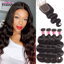 Body Wave Bundles With Closure Malaysian Human Hair Bundles With Closure Remy Hair 3 / 4 Bundles With Closure 2024 - buy cheap