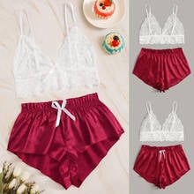 Women Pajamas 2 Pieces Sets Silk Satin Solid Pyjama Set Sexy Pajamas Sexy Lingerie Lace Night Suits Sleepwear Home Clothes 2024 - buy cheap