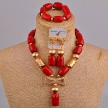 Joias de coral vermelho com contas nigerianas, conjunto de joias com colar coral africano para noiva, conjunto de joias para noivas 2 a5 2024 - compre barato