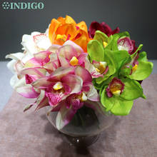 Индиго 5 шт. мини оранжевый Cymbidium букет орхидеи реальный на ощупь свадебный цветок искусственный цветок украшение для вечевечерние 2024 - купить недорого