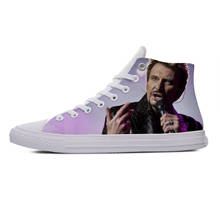 Rock star cantor música johnny hallyday quente legal moda casual sapatos de pano baixo topo respirável tênis impressão 3d para homens 2024 - compre barato