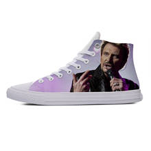 Zapatillas de tela informales para hombre y mujer, zapatos bajos transpirables con estampado 3D de la cantante de Rock Star, Johnny Hallyday 2024 - compra barato