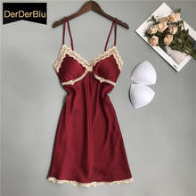 Sleepwear Lingerie Women Deep V-neck Sleepdress Sexy Silk Nightgowns Sleeveless Lace Robe Satin Nightdress Burgundy Homewear 2024 - buy cheap