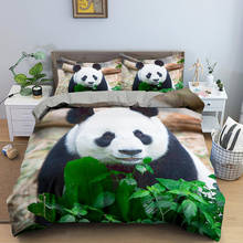 Juego de ropa de cama con estampado 3D de Panda, funda de almohada de lino, tamaño Queen y King, 2/3 Uds. 2024 - compra barato