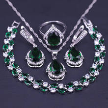 Russian Green Stone Silver Color Costumer Jewelry Set For Women Rings Earrings Necklace Bracelet Set In Store 2024 - buy cheap