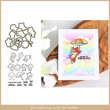 Mix Cute Animals Cartoon Sun Umbrella Kite Fox Clound Words Metal Cutting Dies Match Clear Silicone Stamps Scrapbook Craft Cards 2024 - buy cheap