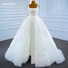 J67236 JANCEMBER Elegant Applique Print Frill Transparent Lace Bridal Gown 2021 Backless White Church Trailing Wedding Dress 2024 - buy cheap