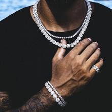 5A cubic zirconia iced out bling hip hop men jewelry full ice CZ cluster tennis necklace bracelet set hiphop jewelry 2024 - buy cheap