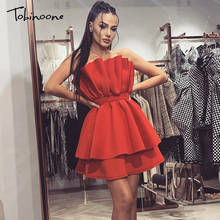 Tobinoone-Vestido corto de fiesta vintage para mujer, Sexy, sin hombros, Espalda descubierta, cintura alta, con volantes y sin tirantes 2024 - compra barato