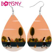 Bonsny Acrylic Teardrop Girl Cat Tree Earrings Drop Dangle Jewelry For Women Girl Teen Kid Charm Gift Party Decoration Accessory 2024 - buy cheap