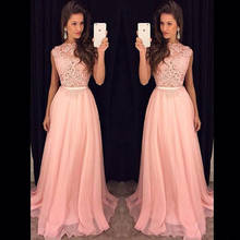 Lace Top prom dresses sexy pink Formal Party gown a-line long chiffon party dress Floor Length Bridesmaid Dress 2024 - buy cheap