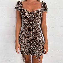 BKLD New Ruched Leopard Print Short Sleeve Bodycon Party Mini Dress Autumn Women Sexy V-neck Backless Animal Printed Short Dress 2024 - buy cheap