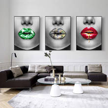 Sexy mulher lábios modular arte pintura da lona moderno posters e impressões na parede arte fotos para sala de estar decoração casa 2024 - compre barato