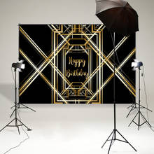 Happy Birthday Backdrop The Great Gatsby Theme Irregular Black Gold Stripe Photography Background Vinyl 1920s party decor B-900 2024 - buy cheap