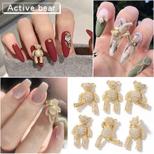 10pcs Luxury Gold silvery bear Alloy Zircon Nail Art Crystals nail jewelry Rhinestone nails accessories supplies decorations 2024 - buy cheap