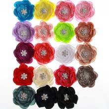 5PCS 9.5 CENTÍMETROS Suave Tecido de Cetim Flores de Cabelo Com Enfeite de Strass Para Headbands Chiffon Queimar Tecido Flor Para O Cabelo desgaste 2024 - compre barato