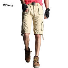 Zyyong bermuda masculina com frete de algodão, esportiva masculina, bonita, casual, confortável, com muitos bolsos, para verão 2024 - compre barato