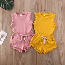 2020 Casual Toddler Baby Kids Girl Solid Color Sleeveless Tops Shorts Summer Outfits Set Clothes 2024 - buy cheap