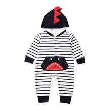 0-24M  Newborn Toddler Baby Boys Shark Hooded Romper Striped Jumpsuit Outfits Clothes 2024 - buy cheap