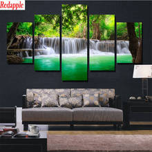 Pintura diamante cenário natural, árvores da floresta e cachoeiras ponto cruz diamante mosaico cristal frisado handiraft5 peixes 2024 - compre barato