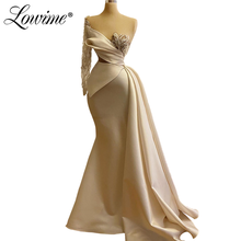 One Shoulder Long Mermaid Party Dress 2020 Custom Beading Champagne Formal Evening Gowns Dubai Women Illusion Arabic Prom Dress 2024 - buy cheap